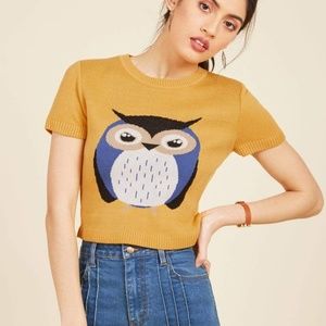 Modcloth owl cropped sweater top m